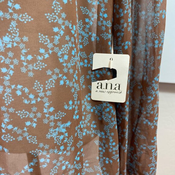 Ana Womens Brown Blue Floral Chiffon Blouse Ruffle Neck Keyhole Back Size 2X - Picture 6 of 7